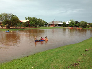 Kids swim in park